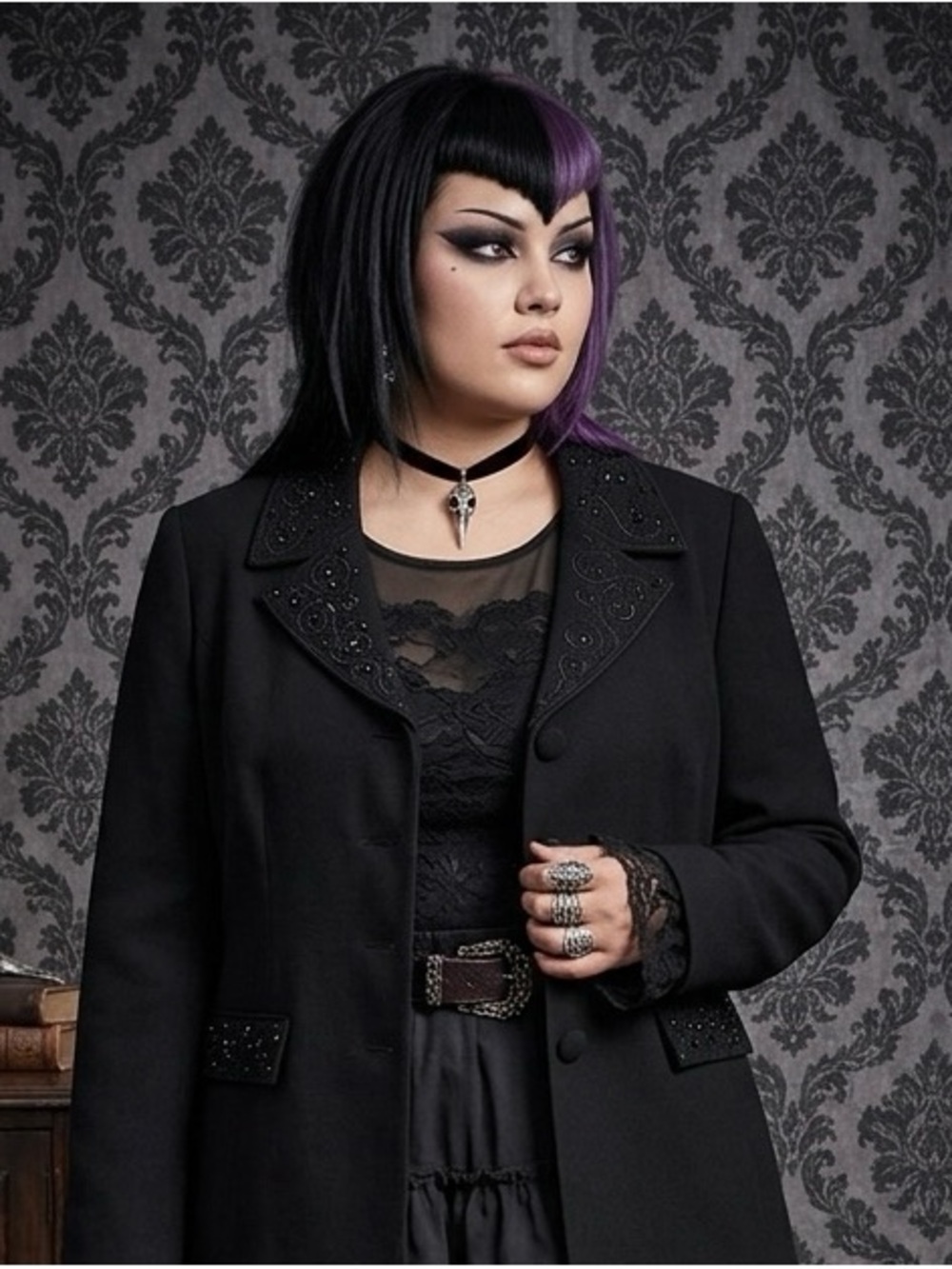 Gothic Emily Black Embellished Notch-Collar Blazer Size 16